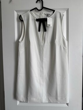 NWT H&M Edition White Sleeveless Zip Dress with Black Bow